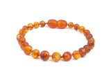 Cognac colour Baltic amber anklet for teething crafted from raw unpolished natural amber