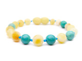 Amber beads for teething - butterscotch amber & blue turquoise. Genuine natural Baltic sea amber shop UK & Ireland