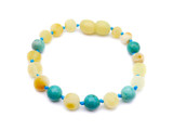 Authentic Baltic amber bracelet with turquoise beads for kids - traditional teething style design