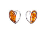 Baltic amber heart-shaped earrings in sterling silver