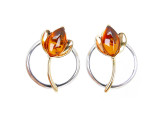 Gold plated amber tulip flower stud earrings