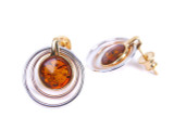 Gold plated two-tone circle orbital amber earrings