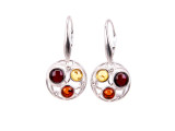 Multicolor amber sterling silver leverback earrings