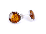 Silver and amber round tapered edge stud earrings