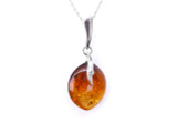 Cognac leaf Baltic amber silver pendant