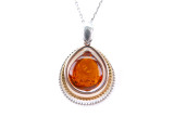 Silver tear drop shape Baltic amber pendant