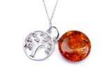 Cognac Baltic amber tree of life silver pendant