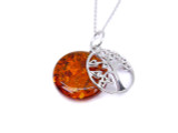 Cognac Baltic amber tree of life silver pendant