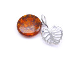 Cognac Baltic amber leaf silver pendant