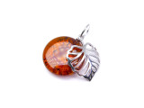 Cognac Baltic amber leaf silver pendant