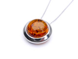 Baltic amber round moon shape silver pendant