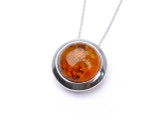 Baltic amber round moon shape silver pendant