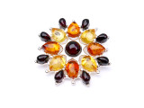 Modern Baltic amber flower brooch in sterling silver