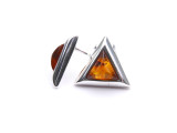 Baltic amber triangle earrings mounted in sterling silver