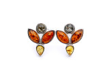 Baltic amber flower stud earrings in sterling silver