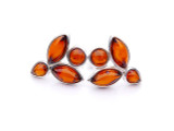 Baltic amber flower stud earrings in sterling silver - cognac