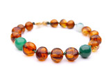 Cognac amber and jade beads teething bracelet, stylish baby Baltic amber jewellery