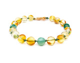 Baltic amber teething anklet for babies with baroque beads and green jade details