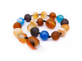 Natural unpolished amber and blue agate teething bracelet or anklet