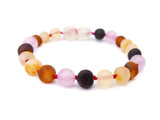 authentic Baltic amber and pink quartz jewellery handmade and certified for quality - traditional teething style design