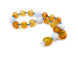 Handmade amber teething bracelet for children crafted from raw Baltic amber and matte aquamarine