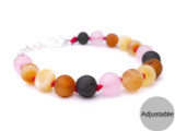 Amber teething bracelet or anklet with pink quartz accents for babies