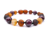 Amber teething bracelet or anklet with garnet beads
