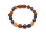 Unpolished amber teething bracelet with red garnet stones for kids stylish and natural handmade amber jewellery