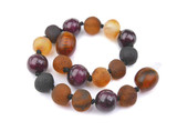 Handmade Baltic amber anklet featuring raw amber and natural garnet gems durable double-knotted design with secure clasp - traditional teething style design