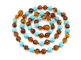 Turquoise adult Baltic amber gemstone beads healing necklace