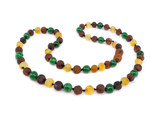 Adult raw unpolished amber beads necklace with jade mineral gemstone for sale