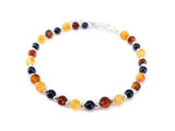 Adjustable adult amber bracelet with blue sandstone beads