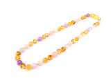 Amber teething necklace with chalcedony beads