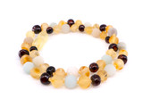 Amber teething necklace with amazonite gemstone