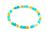 Real Baltic amber anklet for adults with frosted blue amazonite bead