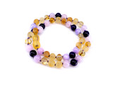 Baltic Amber Soothing Necklace with Pink Rose and Dark Purple Chalcedony