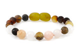 Unpolished grey Baltic amber teething bracelet for children combined with natural pink aventurine elegant handmade jewellery 