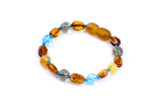 Amber teething bracelet or anklet handmade for kids using natural smoky quartz and lake blue quartz gemstone beads