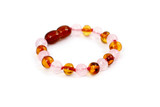 Light pink rose quartz amber teething bracelet or anklet for infants and toddlers
