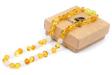 Mixed raw and polished Baltic amber children’s necklace with soft pink rose quartz beads - traditional teething style design