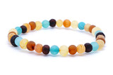 Certified raw multicoloured Baltic amber bracelet with Amazonite beads, handcrafted natural jewellery for men and women, made in the Baltic States with worldwide shipping