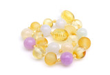 Handmade Baltic amber and chalcedony anklet with individually knotted beads and plastic screw clasp
