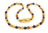 Multicoloured Baltic amber necklace with sparkling dark blue sandstone beads and natural amber gemstones