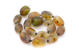 Natural Unpolished Green Baltic Amber Teething Anklet / Bracelet for Kids with Olive-Shaped Beads and Cotton Cord