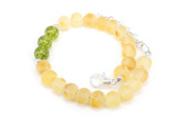 Handmade Baltic Amber and Green Peridot Libra Birthstone Bracelet – Adjustable 15–19 cm Children's Jewellery with Natural Honey Amber Beads