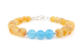 SCORPIO Raw Honey Baltic Amber and Aquamarine Bracelet for Children – Handmade Adjustable Zodiac Jewellery with Natural Unpolished Baltic Amber and Blue Aquamarine Gemstone Beads