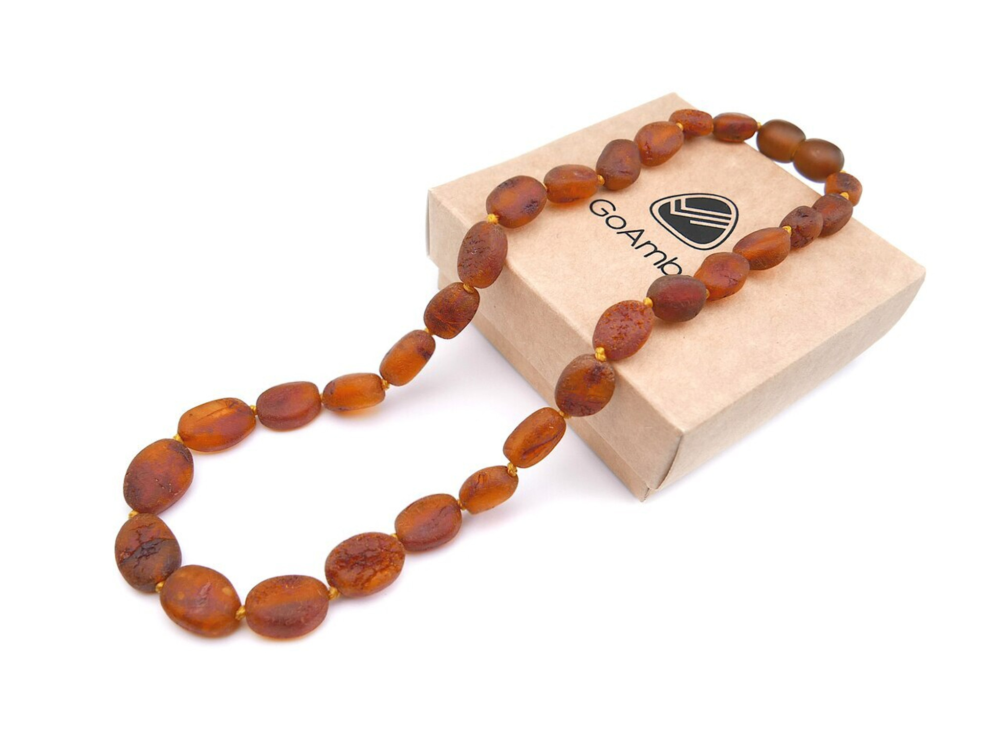 BALTIC AMBER TEETHING NECKLACE. ROUNDEL DARK COGNAC ROUGH 5X3 MM