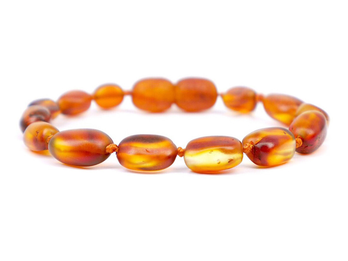 Amber Teething Anklet Bracelet with raw cognac unpolished beads