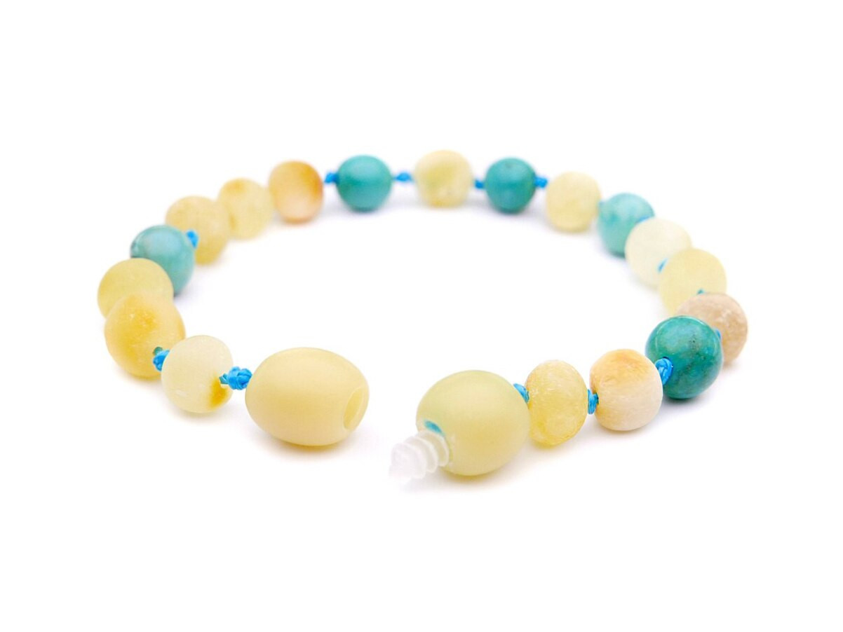 Turquoise amber teething bracelet raw butterscotch amber