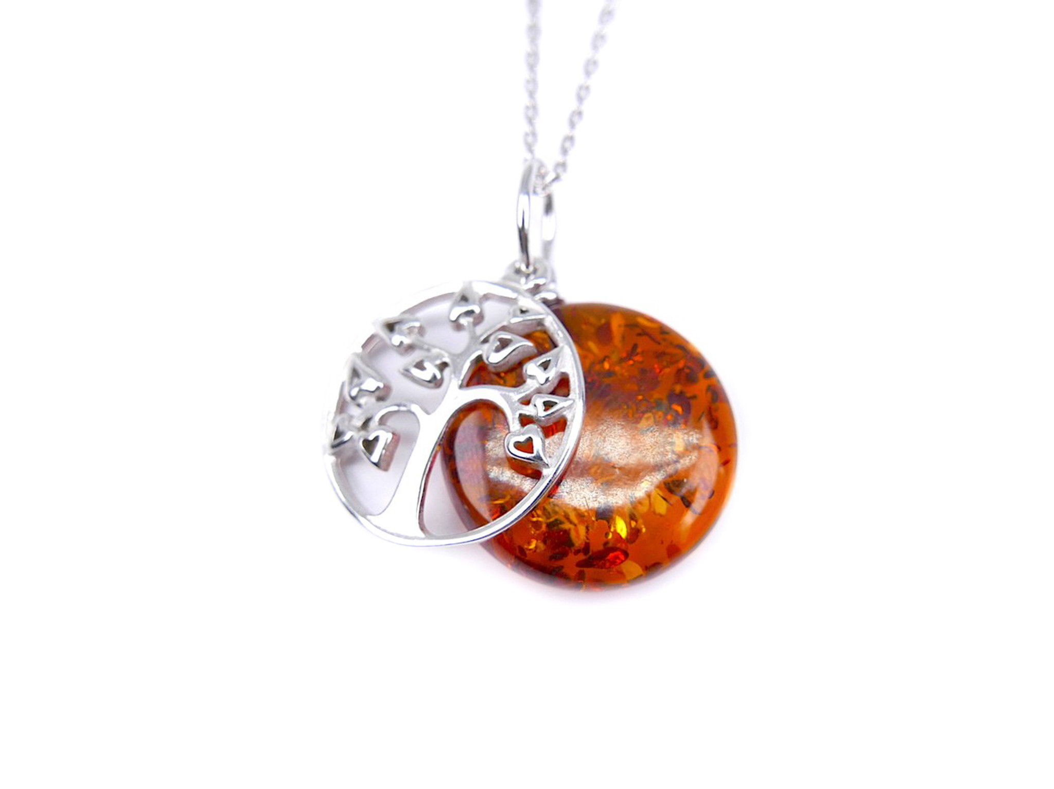 Cognac Baltic amber tree of life silver pendant - GoAmber™